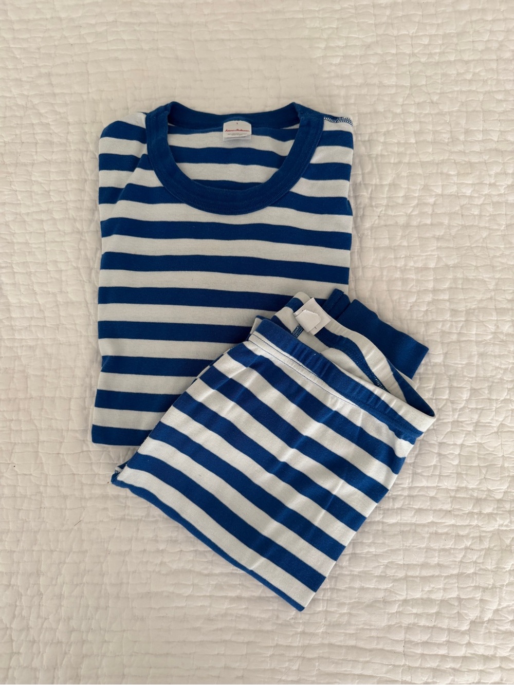 Hanna Andersson Navy and White Striped Long John Pajama Set Large